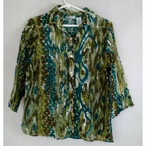 Alfred Dunner Petite Women's 3/4 Sleeve Sheer Multi-Color Blouse Size PS